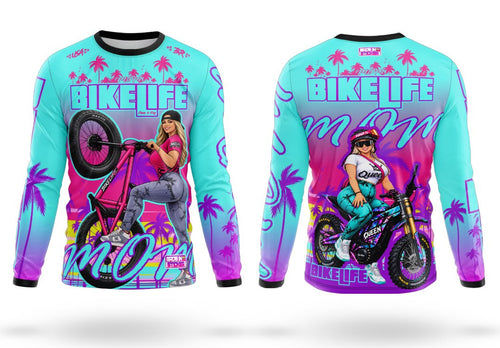 BikeLife Mom Teal & Purple jersey front and back